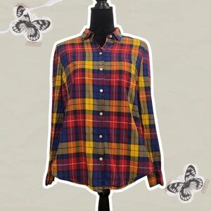 Old Navy Women’s Red Blue and Yellow Plaid Flannel Button Up Shirt
